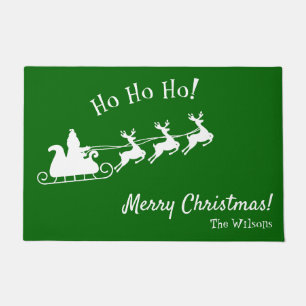 Ho Ho Ho Merry Christmas with Santa, Green Doormat