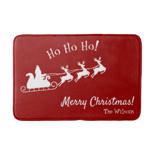 Ho Ho Ho Merry Christmas with Santa, Red Bath Mat