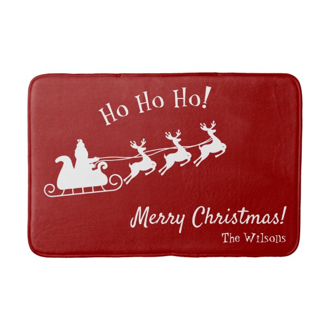 Ho Ho Ho Merry Christmas with Santa, Red Bath Mat (Front)
