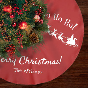 Ho Ho Ho Merry Christmas with Santa, Red Brushed Polyester Tree Skirt