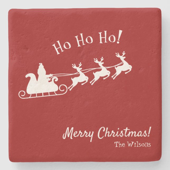 Ho Ho Ho Merry Christmas with Santa, Red Coaster (Front)