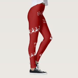 Ho Ho Ho Merry Christmas with Santa, Red Leggings