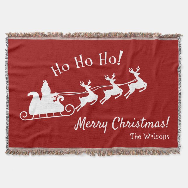  Ho Ho Ho Merry Christmas with Santa, Red Throw Blanket (Front)