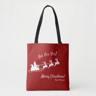 Ho Ho Ho Merry Christmas with Santa, Red Tote Bag