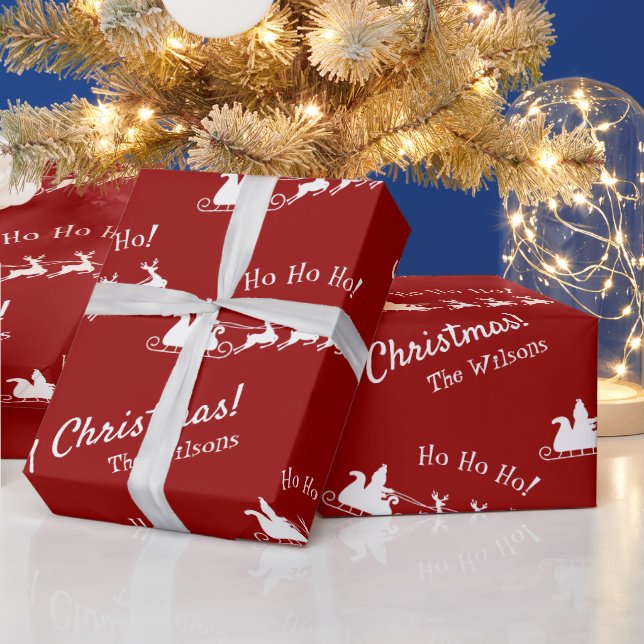 Ho Ho Ho Merry Christmas with Santa, Red Wrapping Paper (Holidays)
