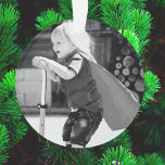 Ho Ho Ho | Minimalist Clean Simple Christmas Photo Ornament<br><div class="desc">Simple, stylish "Ho Ho Ho" christmas holiday ornament in monochrome black and white with a modern minimalist typography in off-black which can be easily personalised with your own greeting, family name & year for a trendy festive season! The card shows an example image an adorable happy little boy riding a...</div>