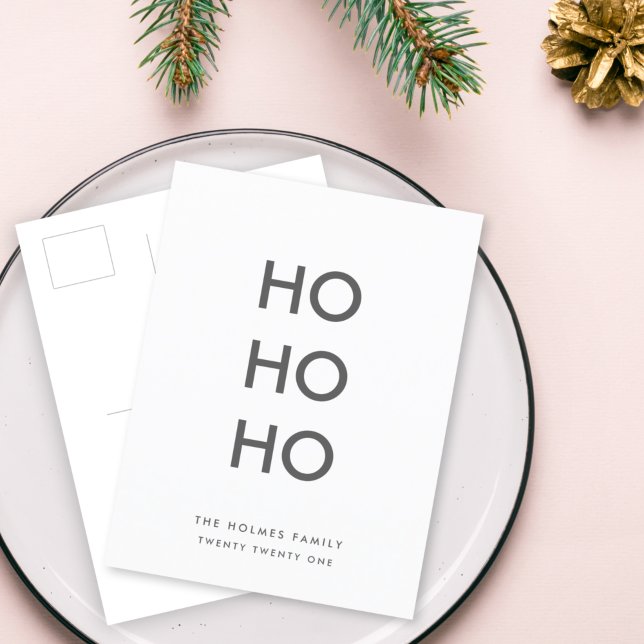 Ho Ho Ho | Minimalist Clean Simple White Christmas Holiday Postcard (Creator Uploaded)
