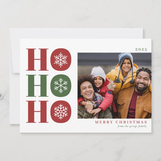 Ho Ho Ho Modern Christmas Photo Card (Front)