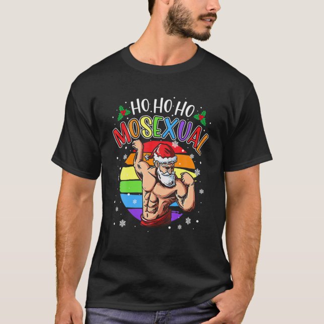 Ho Ho Ho Mosexual Gay Santa Costume Rainbow LGBT P T-Shirt (Front)
