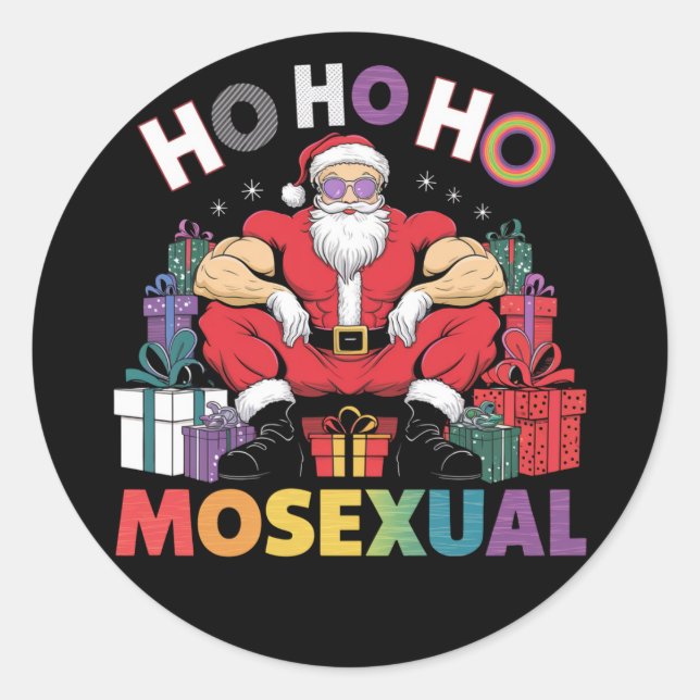 Ho Ho Ho Mosexual Gay Santa LGBT Gay Pride Xmas Classic Round Sticker (Front)