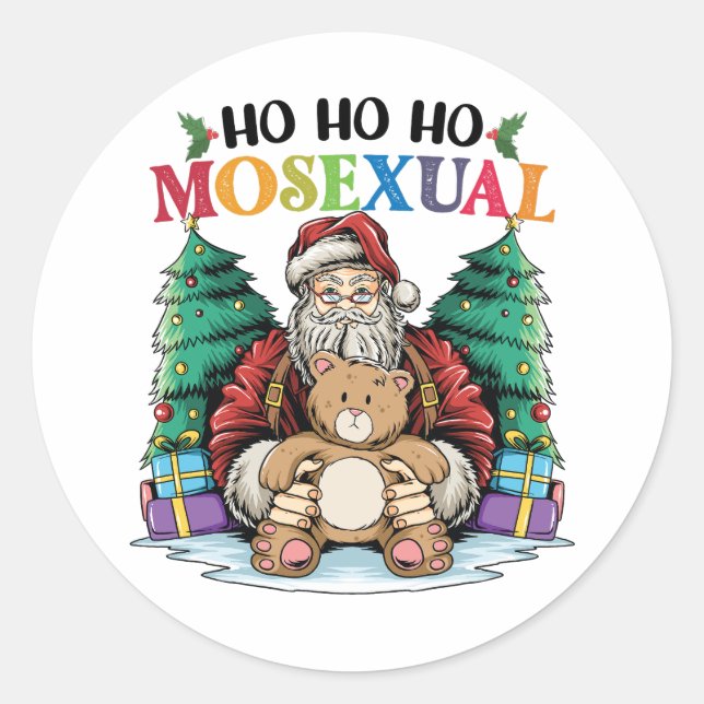 Ho Ho Ho Mosexual Gay Santa LGBTQ Gay Christmas  Classic Round Sticker (Front)