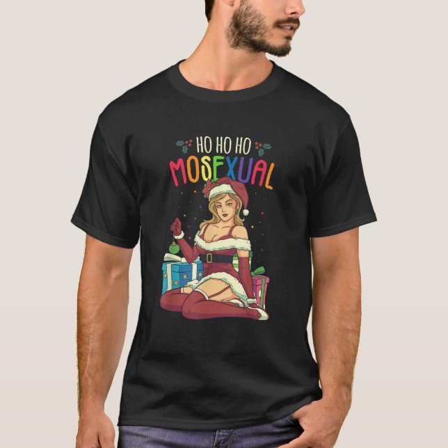 Ho Ho Ho Mosexual LGBT Pun Mrs Claus Lesbian Pride T-Shirt (Front)