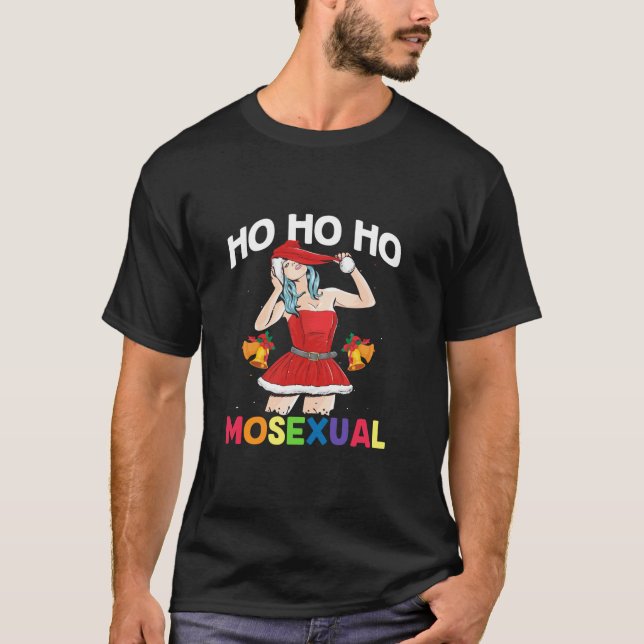 Ho Ho Ho Mosexual LGBT Pun Mrs Claus Lesbian Pride T-Shirt (Front)