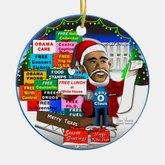 Ho Ho Ho Obama Ceramic Tree Decoration (Front)