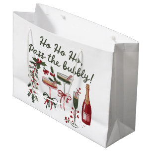 Ho Ho Ho Pass the Bubbly Drinking Xmas Champagne  Large Gift Bag