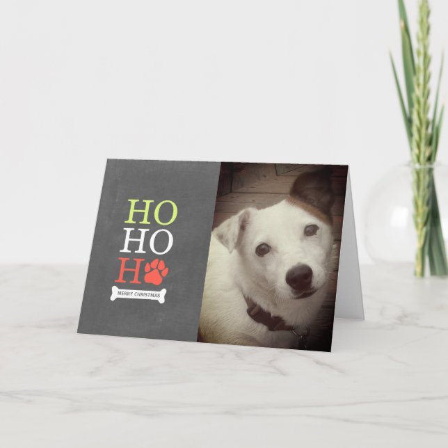 Ho Ho  Ho Pawprint Dog Photo Christmas - Red Green Holiday Card (Front)