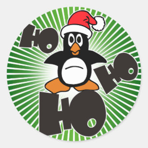 Ho Ho Ho - Penguin - merry christmas + your backgr Classic Round Sticker