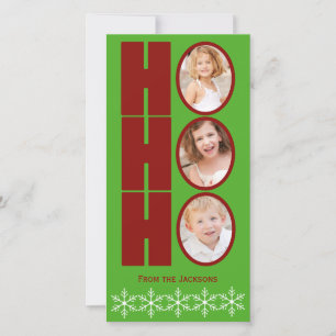 HO HO HO Photo Holiday Card Green and Red