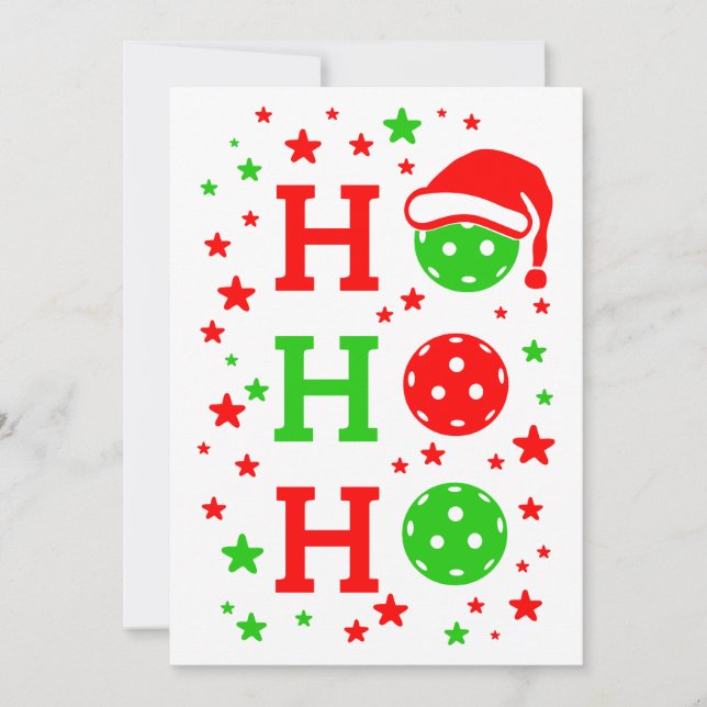 Ho, Ho, Ho Pickleball Christmas Holiday Card (Front)