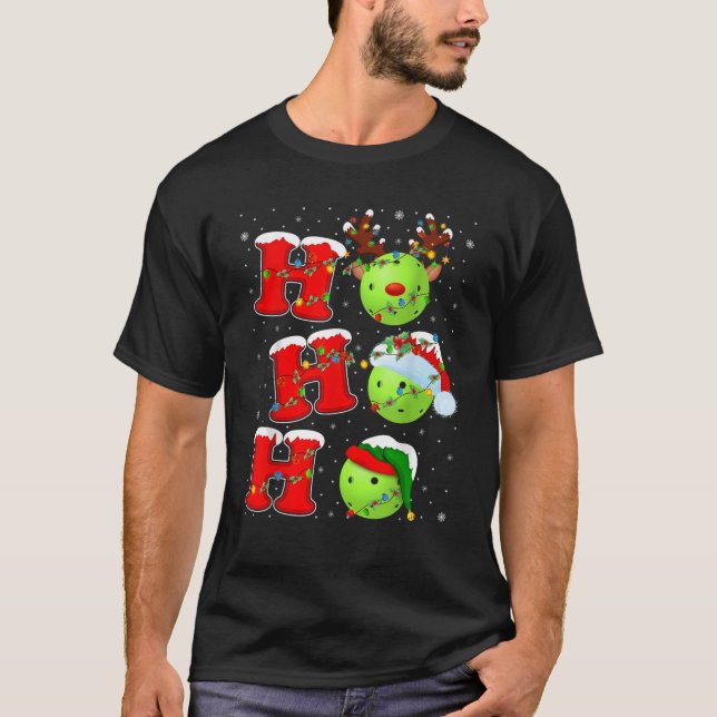 Ho Ho Ho Pickleball Ugly Lights Santa Pickleball C T-Shirt (Front)