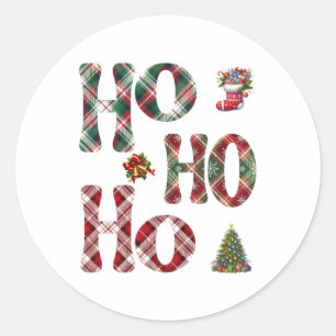 Ho Ho Ho Plaid Christmas  Classic Round Sticker