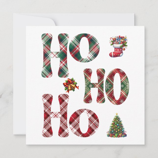 Ho Ho Ho Plaid Christmas  Invitation (Front)