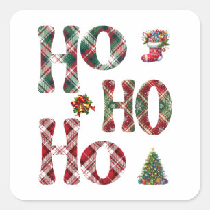 Ho Ho Ho Plaid Christmas Square Sticker