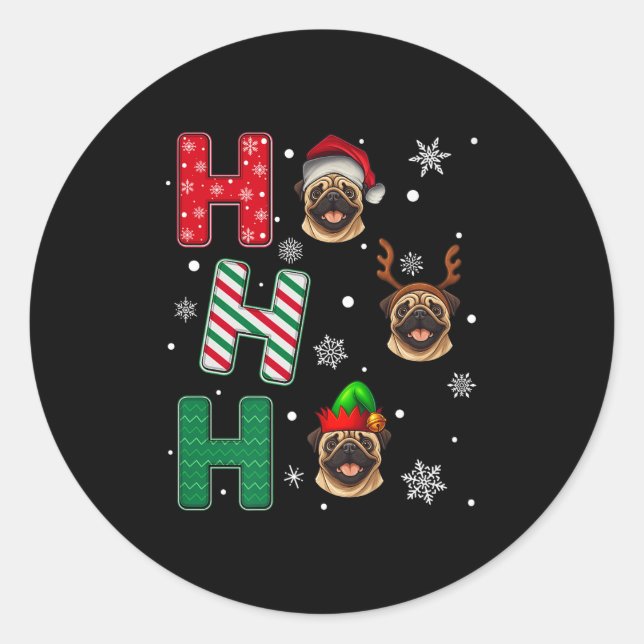 Ho Ho Ho Pug Lover Matching Christmas Santa Elf Xm Classic Round Sticker (Front)