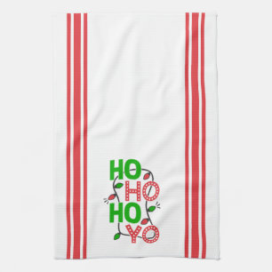 Ho Ho Ho Red and Green Christmas Tea Towel