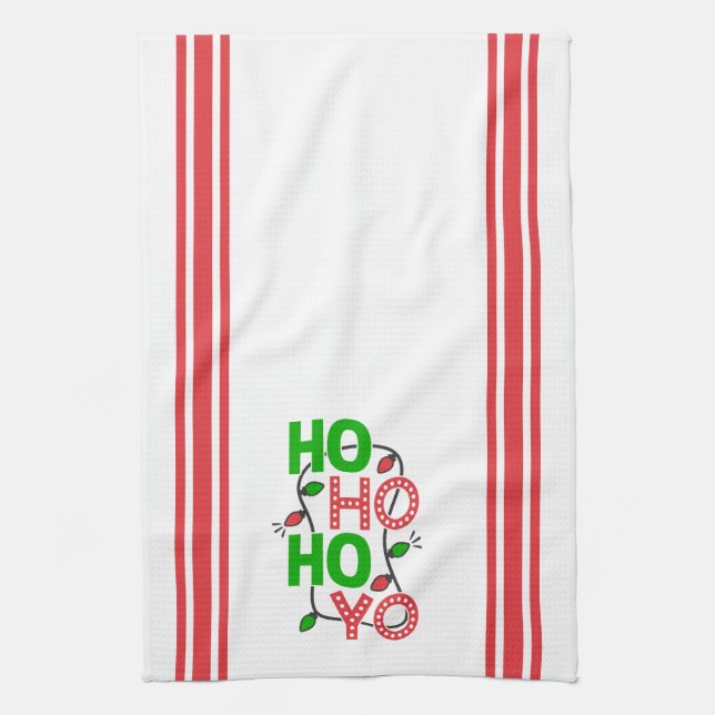 Ho Ho Ho Red and Green Christmas Tea Towel (Vertical)