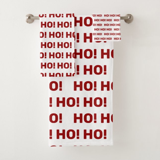 Ho Ho Ho Red and White Christmas Holiday Bath Towel Set (Insitu)