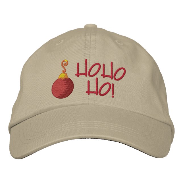 Ho Ho Ho! Red Ball Christmas Tree Ornament Embroidered Hat (Front)