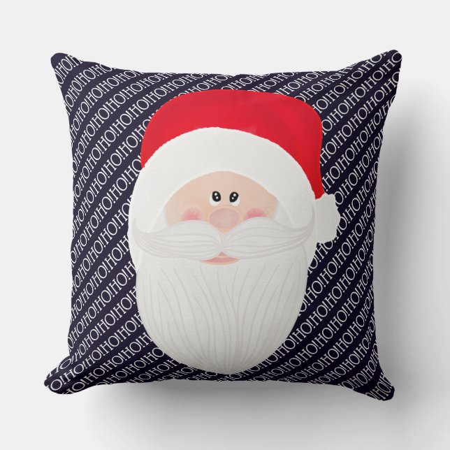 Ho Ho Ho Red Blue Santa Claus Watercolor Cushion (Front)