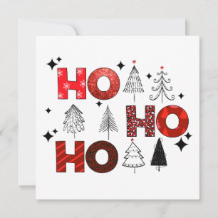 Ho Ho Ho Red Christmas Trees Winter holiday card