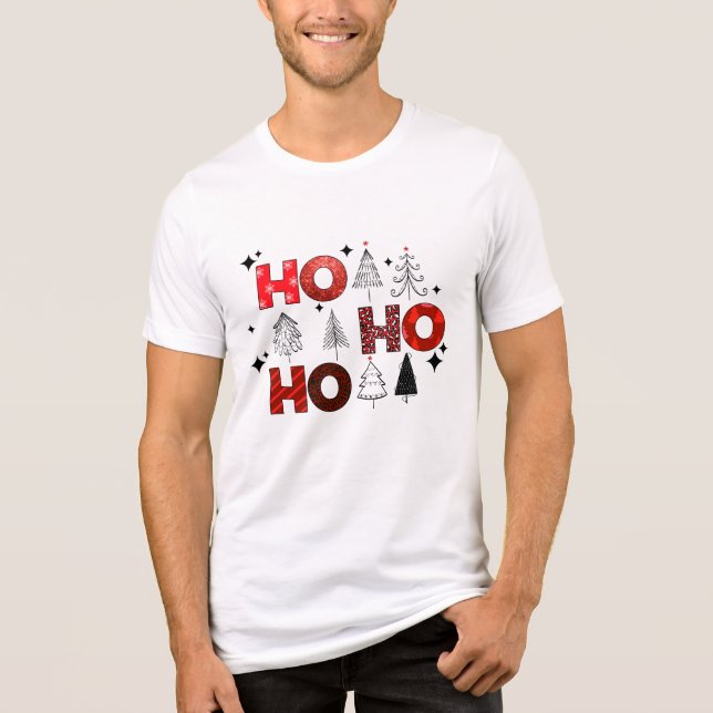 Ho Ho Ho Red Christmas Trees Winter Holidays Tri-Blend Shirt (Front)