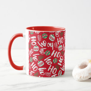 Ho Ho Ho Red & Green Christmas Balls Bright Red Mug