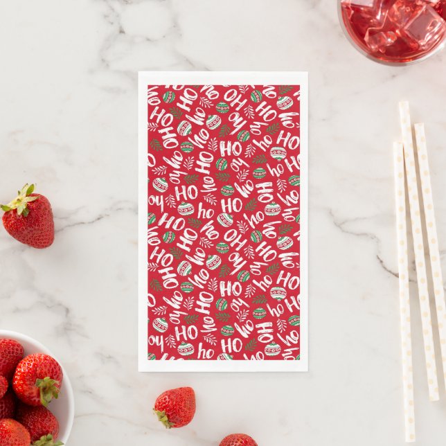 Ho Ho Ho Red & Green Christmas Balls Red  Napkin (Insitu)