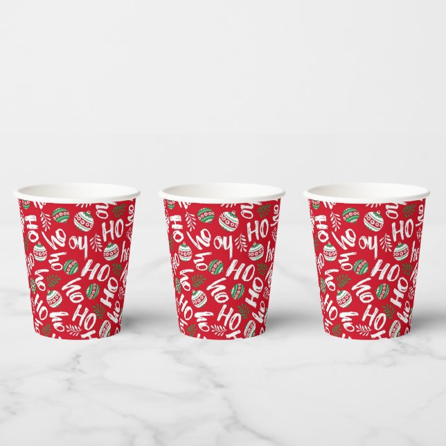 Ho Ho Ho Red & Green Christmas Balls Red  Paper Cups (Multi)
