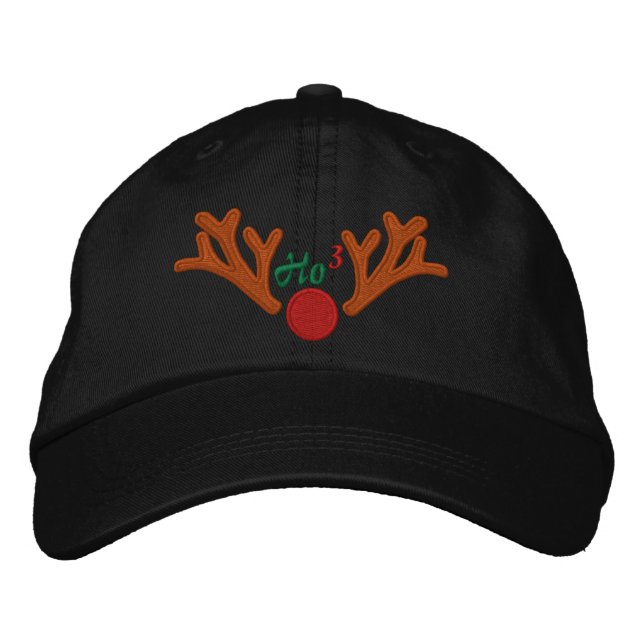 Ho Ho Ho Red Nose Reindeer Embroidery Embroidered Hat (Front)