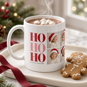 Ho Ho Ho Red Pink Christmas Four Photo Collage Coffee Mug