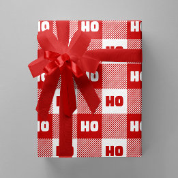 Ho Ho Ho Red & White Chic Christmas Buffalo Plaid Wrapping Paper