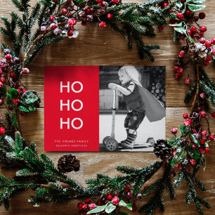 Ho Ho Ho Red Xmas Photo Fun Modern Minimalist Holiday Card