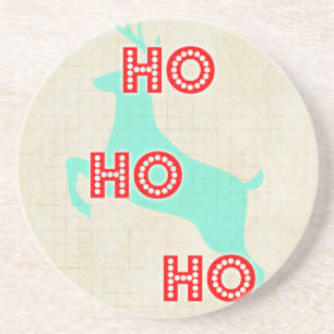 ho ho ho reindeer red blue christmas vintage coaster