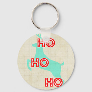 ho ho ho reindeer red blue christmas vintage key ring