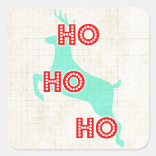 ho ho ho reindeer red blue christmas vintage square sticker