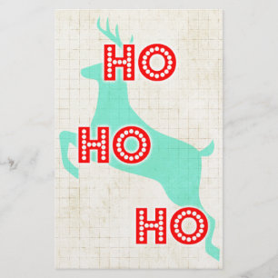 ho ho ho reindeer red blue christmas vintage stationery