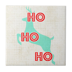 ho ho ho reindeer red blue christmas vintage tile