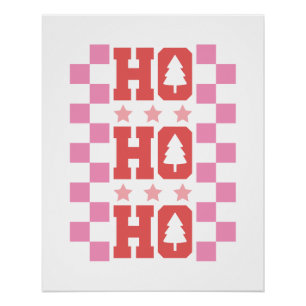 Ho Ho Ho Retro Red Pink Christmas Typography Poster