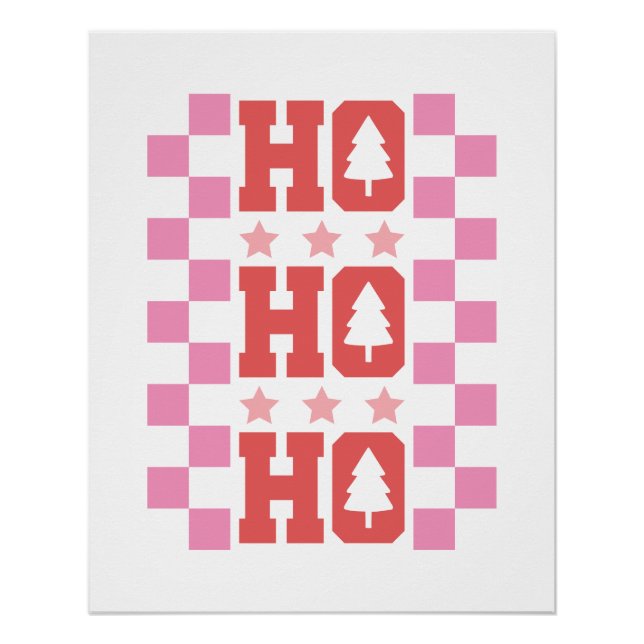 Ho Ho Ho Retro Red Pink Christmas Typography Poster (Front)