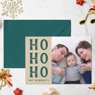 HO HO HO Rustic Kraft Christmas Holiday Photo